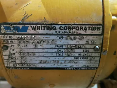 5 TON WHITING TOP RUNNING DOUBLE GIRDER TROLLEY HOIST. STOCK #0318322