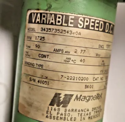 MAGNETEK Electric DC Motor 1/4 HP VARIABLE Speed D038 34357352543-0A
