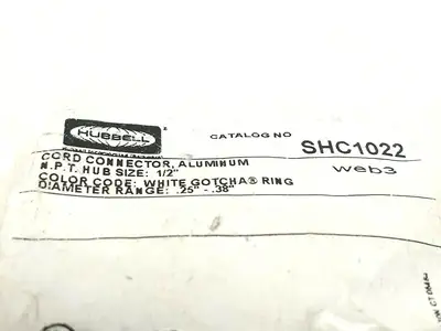 SHC1022 | Hubbell  Kellems Straight Male Aluminum .25-.38" Cord Connector 1/2" NPT - New