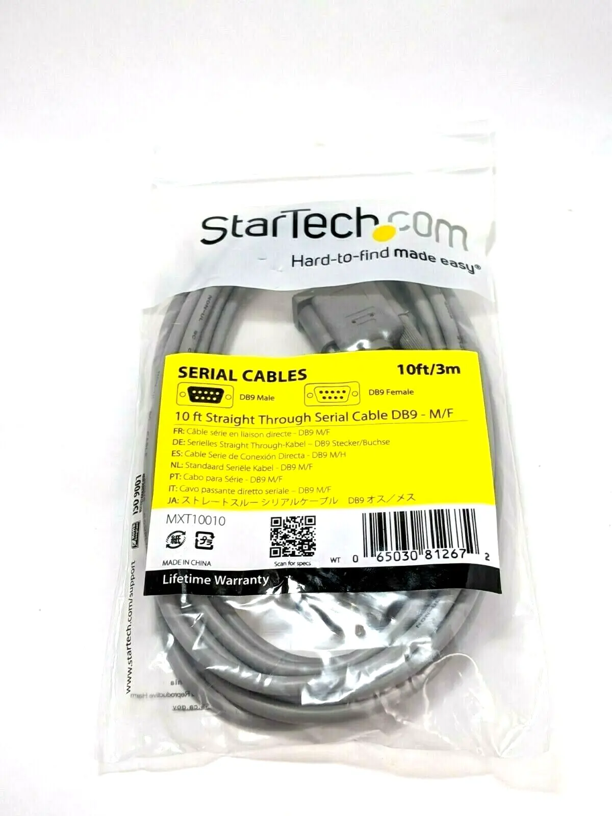 NEW STARTECH STRAIGHT THROUGH SERIAL CABLE DB9-M/F