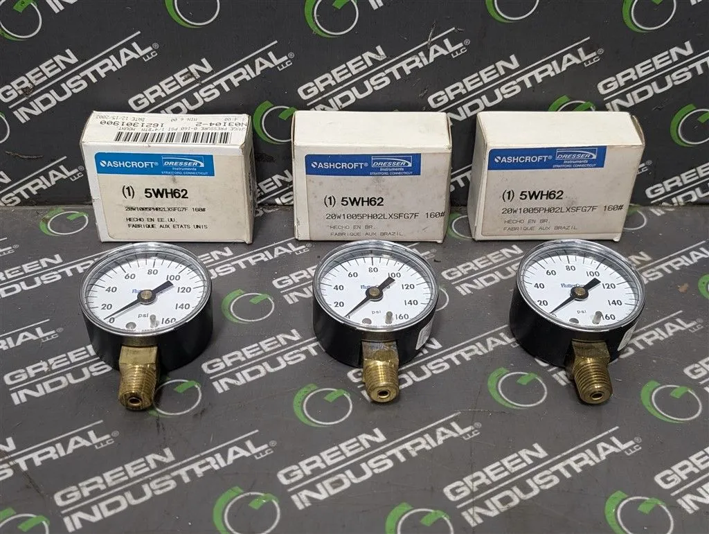 Lot of 3 Ashcroft / Dresser 5WH62 Commercial Pressure Gauges 160 PSI 1/4" New NIB