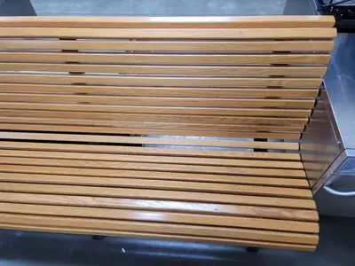 Used FalconRestaurantSupply Used Vintage Falcon Cast Iron and Oak Slat Bench - 1950's? Restaurant Front of House Furnishings Illinois US | Falcon Restaurant Supply #1376852