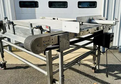 USED BURFORD SO72846 S.S. ACCUMULATION TABLE W/ 2-MOTORS