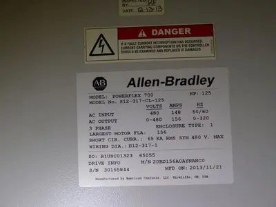 20BD156A0AYNANC0 / B Allen Bradley 156 460V 125HP Powerflex 700 W/ CABINET #S611