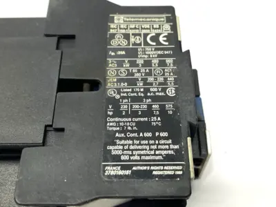 USED TELEMECANIQUE CONTACTOR 3-PHASE 600V 25A