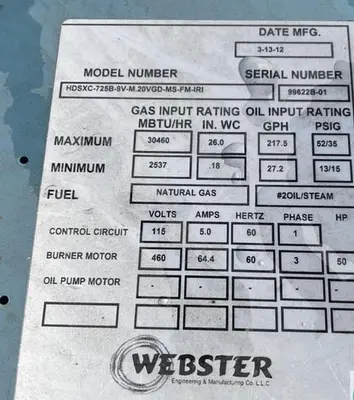 2011 English Boiler 250 PSI