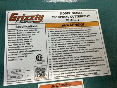 Used 2022 GRIZZLY GO454Z Woodworking Planers Texas US | MachineryMax #1518826