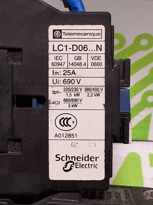 TELEMECANIQUE LC1-D06 10 CONTACTOR WITH LR2D13 ELECTRICAL COIL LR2 D1308