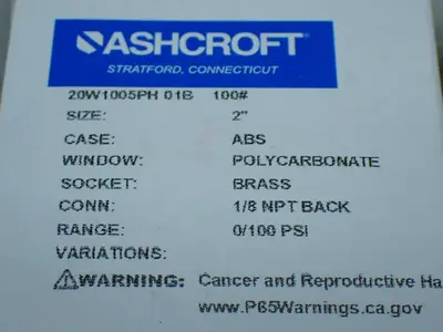 New | in-Stock ASHCROFT 20W1005PH 100# Miscellaneous MRO Ohio US | HGR 24 #891467