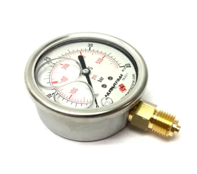 USED NUOVA FIMA RADIAL GLYCERINE MANOMETER 0-40 BAR, G 1/4, 63 MM