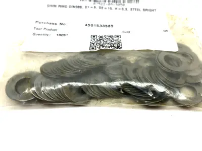 NEW NORELEM SHIM RING D1=9, D2=15, H=0,5, PKG OF 100