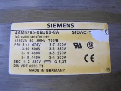 Siemens 1210 VA Power Transformer 460V Primary 220V Secondary Sidac-T 1200