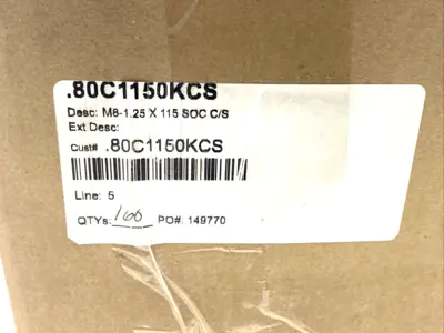 80C1150KCS | Socket Head Cap Screw M8-1.25 x 115mm SOC C/S BOX OF 160 - New Other