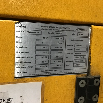 Eaton Polar Air PRV0400003D Rotary Screw Air Compressor