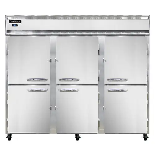 Continental 3RESNHD 85 1/2" Three Section Reach In Refrigerator, (6) Left/right Hinge Solid Doors, Top Compressor, 115v