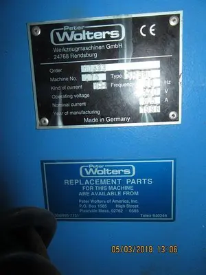 2648-340 Peter Wolters Lapping Machine Single Wheel Type, Model # 3R380