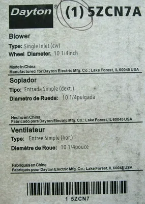 NEW DAYTON 5ZCN7A BLOWER 10-1/4"