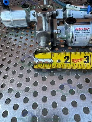 USED LOT OF 3 - GEMU 9650 8Z 20T1 4-WAY DIAPHRAGM VALVE W/ 1/2" SANITARY FITTING
