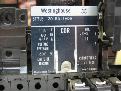 Westinghouse 391B511A09 Directional Ground Relay 4-12 A Voltage Restraint 300%