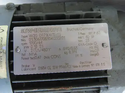 SEW-EURODRIVE W20 DT71K4/TF/IS 0.18KW Gear Motor 277/480V 3Ph 44RPM 20mm Shaft