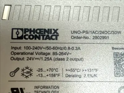 USED PHOENIX CONTACT DIN RAIL POWER SUPPLY 24V 1.25A 2902991