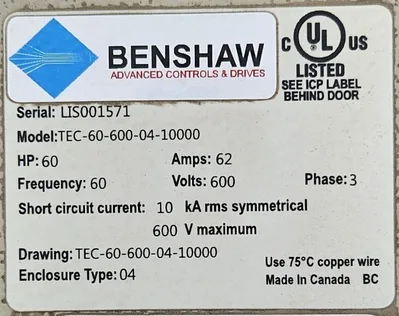 Used BENSHAW TEC-60-600-04-10000 Starters Saskatchewan CA | Certified Sales and Rentals #1636966