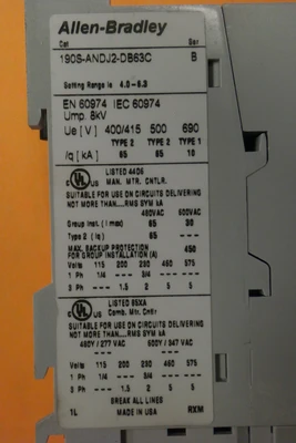 USED Allen-Bradley 140M-D8E-B63  SER B WITH 100-C09D*10 Ser A