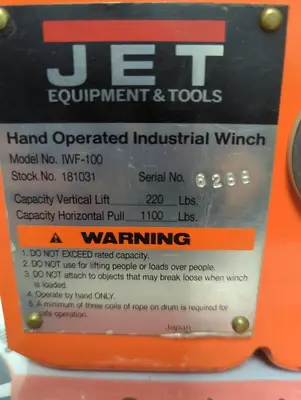 Used JET EQUIPMENT IWF-100 Winches Ohio US | Surplus Asset Holdings #1265651