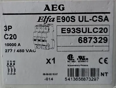 AEG Elfa E90SULCSA 3P C20 Circuit Breaker. Loc4E-17