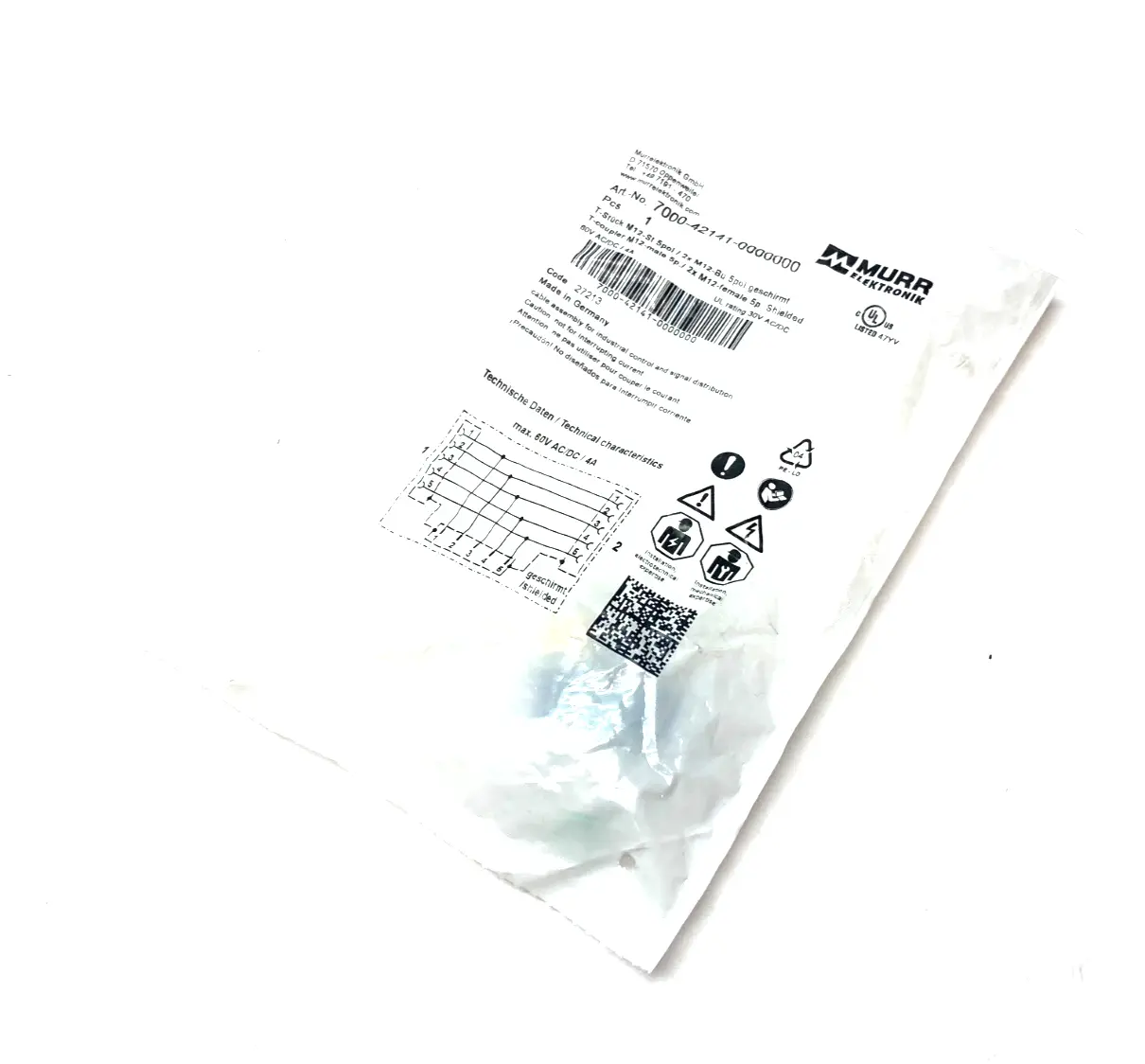 7000-42141-0000000 | Murrelektronik  T-Coupler M12 5-Pin, Male To x2 Female 5-Pin - New