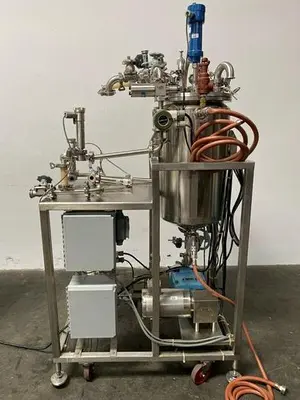 USED MILLIPORE TFF SKID W/ WAUKESHA 030 PUMP & 80L JACKETED VESSEL W/ CONTROLLER