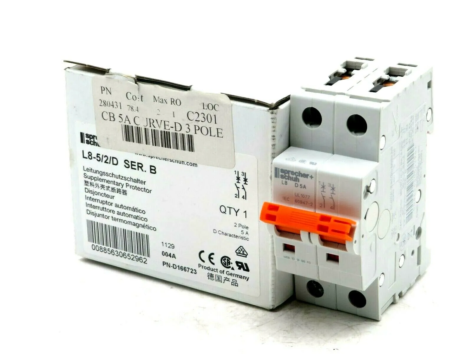 NEW SPRECHER+SCHUH L8-05/2/D CIRCUIT BREAKER SERIES B L852D