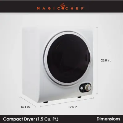 Magic Chef 1.5 CU. FT. COMPACT ELECTRIC DRYER IN WHITE (DISC)