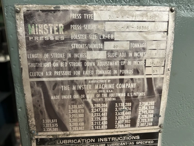 USED 1970 MINSTER MINSTER 70-4 PRESS