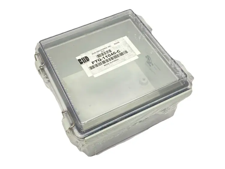 New | in-Stock BUD INDUSTRIES FIBERGLASS BOX CLEAR HINGED 4.59" X 4.59" X 3.11" Misc Industrial Equipment | Maverick Industrial Sales #1100289
