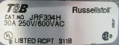 NEW THOMAS & BETTS JRF334H RECEPTACLE 30A 250V/600VAC 3W4P J-LINE 7W9