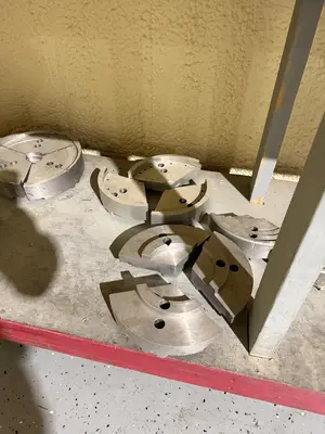 Wooden Rolling 2 Tier Shop Table With Various Aluminum Pie Jaws