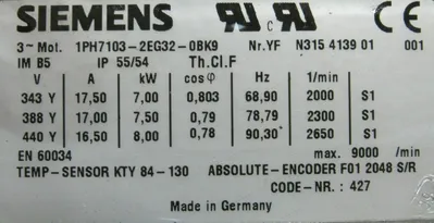 NEW SIEMENS 1PH7103-2EG32-0BK9 SERVO MOTOR 1PH71032EG320BK9