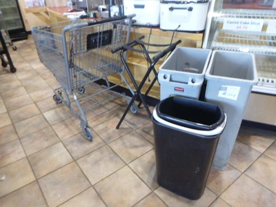 Grocery Cart and Trash Cans