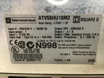 USED TELEMECANIQUE ATV58HU18M2