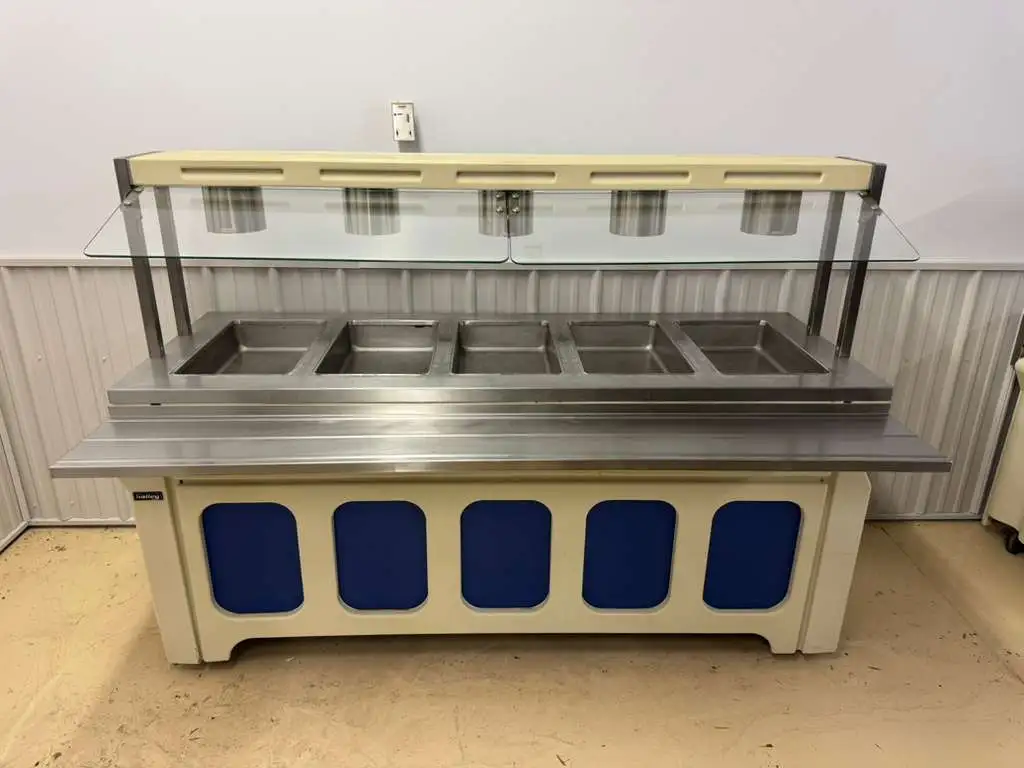 Used Galley Used 83.5" Galley Open 5 Well Steam Table with Fold Down Shelves - 120V 3250W Steam Tables (Food) Illinois US | Falcon Restaurant Supply #1375024