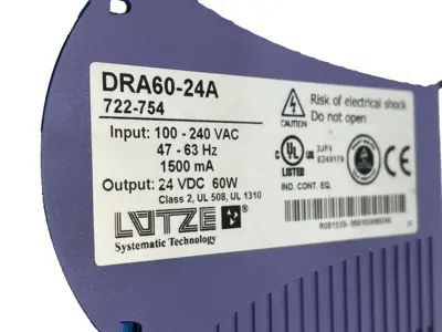 NEW LUTZE 722-754 POWER SUPPLY 100-240VAC 47-63HZ DRA60-24A 722754