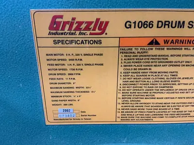 Used 2002 GRIZZLY G1066 Woodworking Sanders Ohio US | HGR 24 #1290187