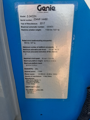 USED 2017 Genie Z-34/22N