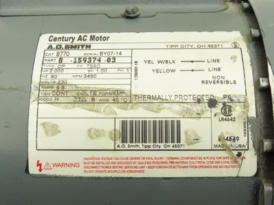 A.O Smith Century B770 Single Phase AC Motor 2Hp 3450 RPM 230V 1PH T56C