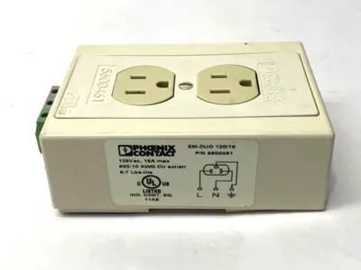 USED PHOENIX CONTACT DUAL POWER OUTLET DIN RAIL MOUNTED 125VAC 5600461