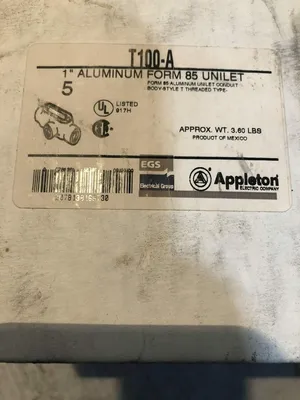 Appleton Electric T100-A Form 85 Unilet 1″ Aluminum Type T Conduit Body NIB of 5