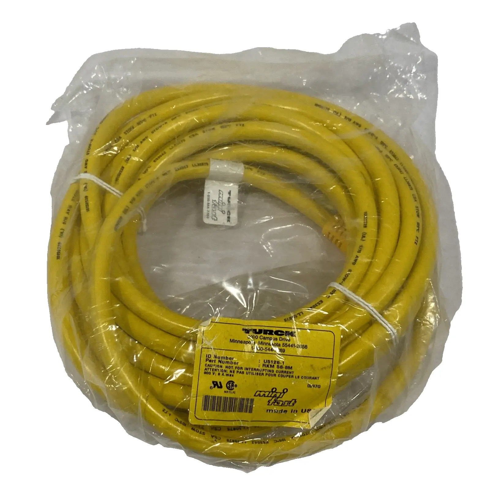 NEW TURCK MINIFAST SINGLE ENDED MATING CABLE 5-PIN 7/8-16 U5126-1