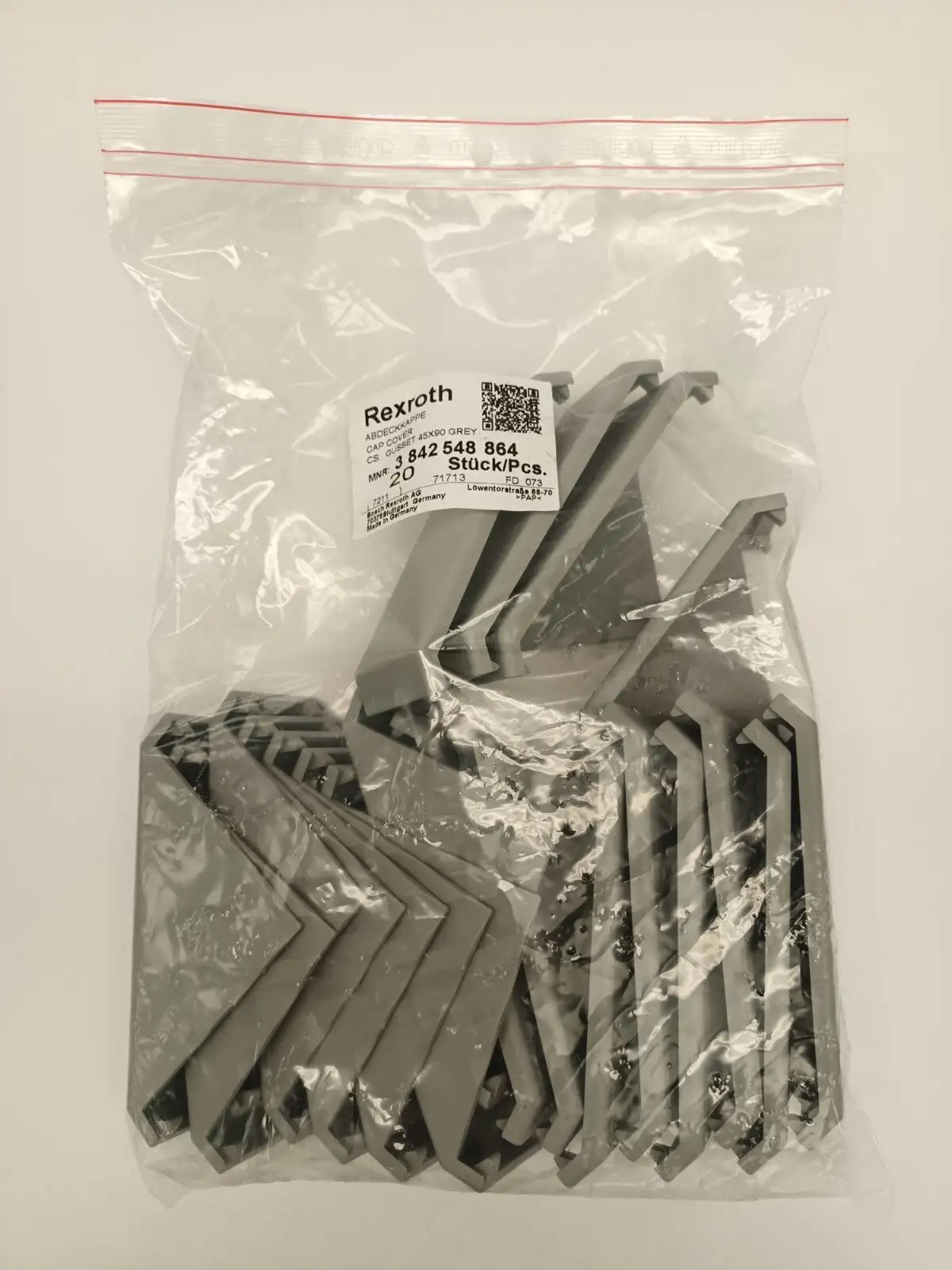 NEW BOSCH REXROTH GUSSET COVER CAP SIGNAL GRAY 45X90 PKG OF 20