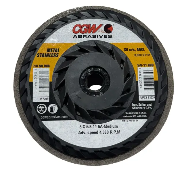 CGW 5" x 5/8-11 Premium Unitized Right Angle Grinder Wheel 6A Medium
